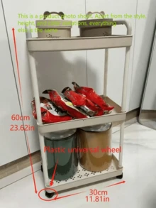 多功能滾輪收納車－超薄桌面收納架，可放置書籍、零食等－適用於廚房、浴室、客廳、辦公室、臥室－白色塑膠材質，多功能居家收納方案，附掛鉤 - 彩色 - 查看 3