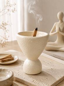 1pc Wabi-Sabi Textured Incense Holder Tray, Multi-Purpose Incense Bowl, Suitable For Yoga Meditation, Minimalist Beige Ins Style Home Desktop Decor, Incense Not Included - Stone Cave Incense Burner - View 12