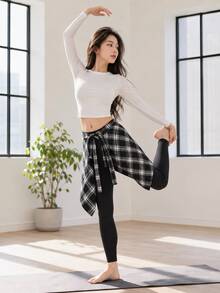 Plaid Waist Apron, Lightweight Layered Hip Coverage, Suitable For Yoga, Dance, Fitness, Workout, Pilates And Casual Sports Wear - Multicolor - View 3