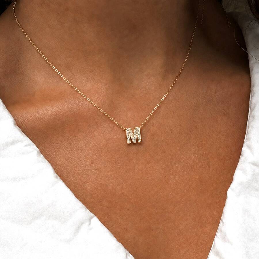 1pc Initial Stainless Steel Gold Color Charm Necklaces For Women Jewelry Gift - Yellow Gold - View 1