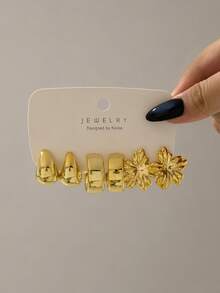6-18pcs/Set Women's Gold Earrings Set, Flower, Water Drop, Twisted Design, Suitable For Daily Wear, Gift For Friends - Yellow Gold - View 11