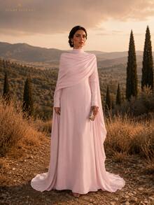 Blush Rose Draped Cape Gown - Pink - View 6