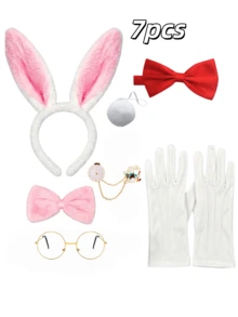 Halloween 3/7pcs Easter White Rabbit Costume, Rabbit Outfit Wonderland Rabbit Costume Accessories Set, Adult Costume Set - Multicolor - View 12