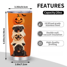 1/5pcs 20oz Stainless Steel Insulated Tumbler, Orange Background Stacked Pug Ghost Pumpkin Bat Halloween Print, Leak‑Proof Sealed Lid, Reusable Insulated Mug For Halloween Party, Holiday Gathering, Short Trip And Household Daily Drinking - Stackable Pug Ghost Pumpkin - View 6