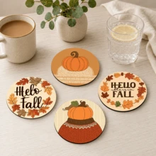 6pcs Autumn Theme Home Decor Diatomaceous Earth Coasters, Beverage Coasters, Coffee Coasters, Mug Coasters, Tea Coasters, Vintage Hand-Painted Style, Pumpkin & Maple Leaf Pattern, Heat-Insulated Desktop Protection, Autumn Home Gift, Suitable For Dining Table, Coffee Table, Kitchen Decor, Thanksgiving Party And Autumn Home Decoration - Multicolor - View 7