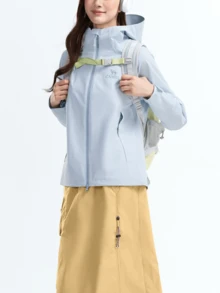 CAMEL CROWN 女款單層硬殼戶外夾克，舒適、防潑水且輕量，適合春季徒步登山夾克 - 淨水藍 - 查看 3