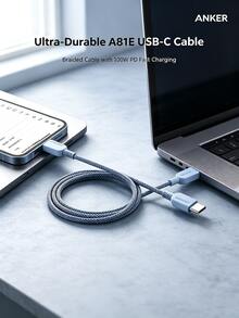 anker Kabel data USB-C A81E yang sangat tahan lama dengan kabel kepang multi-tekuk dan pengisian cepat PD 100W untuk MacBook, Samsung Galaxy, iPad Pro, Nintendo Switch, dan banyak lagi - Putih - View 1
