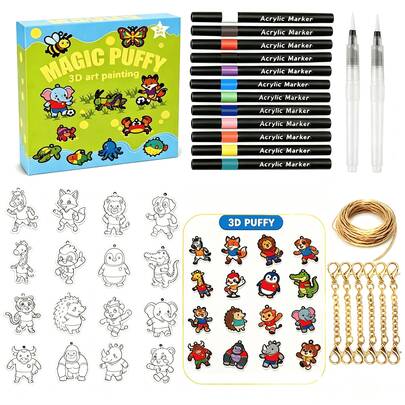 Benxoine Juego de pintura de espuma para niños de 16 piezas, kit de manualidades DIY con textura 3D y hojas de espuma de colores, regalo de suministros de arte para niños y niñas de 3+ años