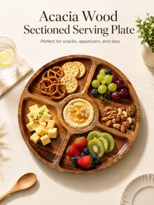 1pc Creative Acacia Wood Multi-Compartment Solid Wood Serving Tray, With Dip Sauce Compartment, Sushi Bread Snack Dessert Platter, For Family Gathering Outdoor Camping Picnic, Wedding Party Display, Autumn Harvest Festival Valentine's Day Halloween Christmas Gift, Back To School Home Kitchen Storage Accessory - View 4