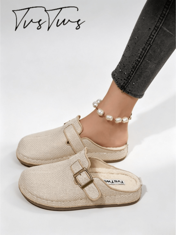 Women's New Winter Boken Ultra-Light Fleece Lined Half-Slip Thick Sole Loafers, Casual Vintage Forest Punk Style, Essential For Dating And Vacation