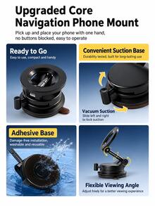 1pc Vacuum Suction Cup Magnetic Car Phone Holder, 360° Rotatable & Foldable Dashboard Windshield Phone Mount, Strong Magnetic Phone Holder, Suitable For 5.4-7.2 Inch Smartphones, ABS Silicone Universal Car Navigation Mount - A - View 9