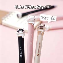 2/4pcs Cute Cat Pop-Up Head Retractable Neutral Ink Pens, 0.5mm Black Smooth Water-Based Ink Pens For Students - Cat - View 1