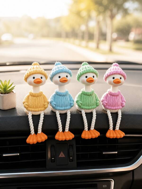 4 buah Figur Bebek Resin Berkaki Gantung Warna Acak, Kerajinan Bebek Duduk Berkaki Panjang Gaya , Dekorasi Interior Dasbor Mobil, Dekorasi Pajangan Ambang Jendela dan Meja, Ornamen Lanskap Pagar Luar Ruangan, Aksesoris Miniatur Rumah Boneka