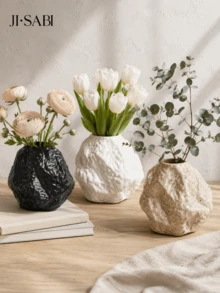1pc Textured Rock Vase, Wabi-Sabi Style Asymmetrical Stone Shape Vase, Minimalist Ins Style Desktop Vase, Suitable For Dried Flowers And Fresh Flowers, Home Living Room Bookshelf Decoration, 3 Colors Available - Rock Vase - View 6