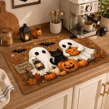 1pc Halloween Ghost Pattern Kitchen Absorbent Drying Mat, Fun Horror Style, Suitable For Halloween, Autumn Kitchen Countertop, Dining Table, Coffee Machine And Party Decoration - Multicolor - View 2