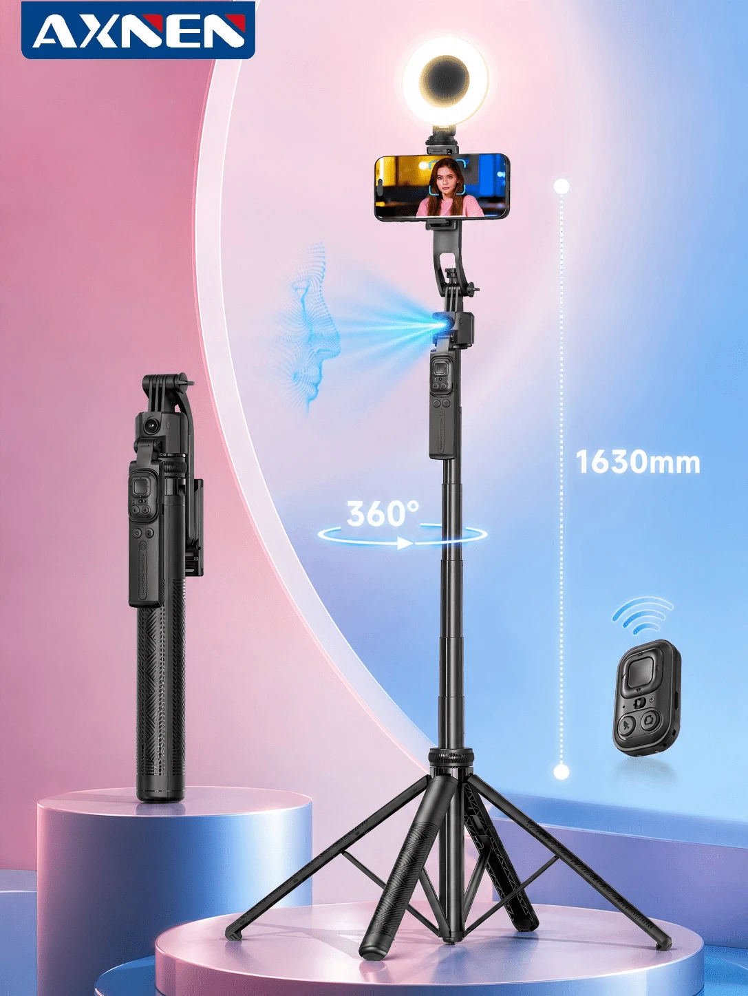 AXNEN C17 AI Face Tracking Selfie Stick Tripod, Stable Balanced Phone Holder, Supports Auto Tracking, Handheld/Desktop Use, Suitable For Selfie, Vlog, Live Streaming And Video Recording - one-size - View 1