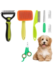 1 Set Pet Grooming Kit, Includes Pet Nail Clipper And File, Flea Comb, Pet Shampoo Brush, Pet Deshedding Brush And Silicone Toothbrush - Multicolor - View 10