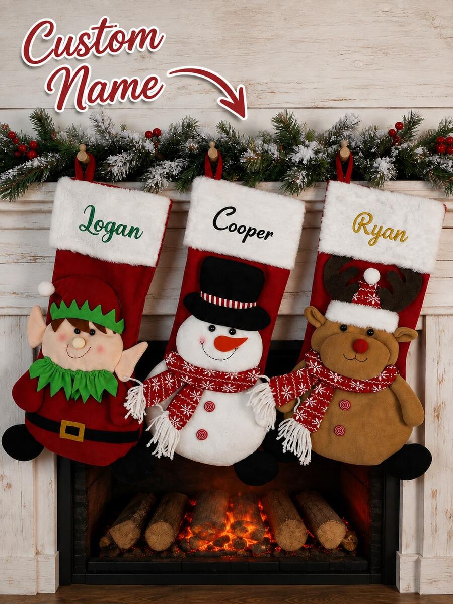 2026 Personalized 3D Christmas Socks, Personalized 3D Snowman Christmas Socks, Embroidered Name Socks, Customized Family Christmas Socks, Christmas Gift