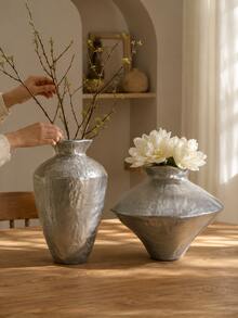 Silver Textured Vase, Sculptural Decorative Vase, Suitable For Living Room, Dining Table, Entryway Cabinet, Fireplace Mantel, Coffee Table, European Vintage Mediterranean Home Decor, Housewarming Wedding Gift - 1PC - View 6