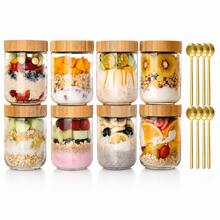 4/8-Pack Overnight Oats Containers With 4/8pcs Spoons And Bamboo Lids, Glass Jars With Airtight Lids For Meal Prep, Wide Mouth Mason Salad Jars, Glass Food Storage Container For Yogurt Chia Snacks Spice Sugar - Variant - View 1
