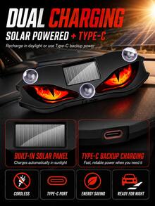XF.Meraki Solar Demon Eye LED Window Light, LED Lights,Car Decoration,300mah,Waterproof Wireless Dynamic Warning Lights, For Car Windshield And Rear Window Decorative Ambient Lights,Car Accessories,Women's Car Accessories - A - View 3
