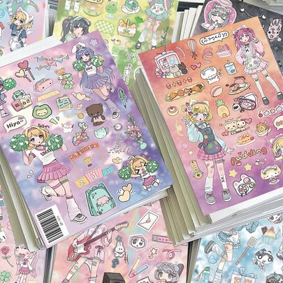 8pcs Dreamy Girl Illustrated Cut-Out Stickers, Creative Premium Minimalist Fresh Style Planner Scrapbooking Material, Waterproof Sticker Decals