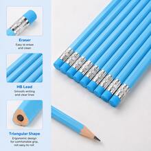 7/14pcs Blue HB Wooden Pencils With Eraser, Triangular Barrel Graphite Writing Pencils, Suitable For Writing, Drawing, Sketching, Office, School And Back To School Stationery - Blue Color - View 6