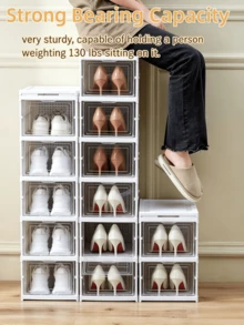 6‑Tier Foldable Shoe Cabinet - Flip‑Top Practical Plastic Shoe Cabinet, No Assembly Required, Vertical Stackable Design, Space‑Saving, Stable Structure, Vertical Shoe Rack, Suitable For Homes, Apartments, Dormitories And Shops - Multiple Specifications - View 7