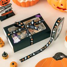 1pc 886in Long 1.5cm Wide Halloween Ghost Pumpkin Ribbed Ribbon, Perfect For DIY Bows, Headbands, Gifts, Flower Bouquets, Baking Packaging, Decoration Webbing - Multicolor - View 1