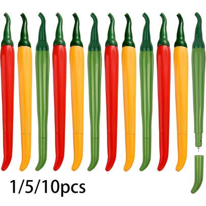 Chili Pepper Shaped Gel Ink Pen 0.5mm Black Ink Cute & Fun Pen Office Supplies Bulk Pack (Chili Pepper Shaped 1/5/10pcs)
