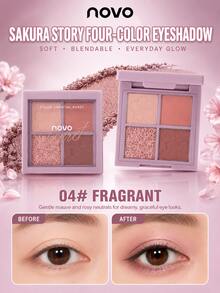 NOVO Palet Eyeshadow 4 Warna, Tekstur Campuran Matte dan Shimmer, Bedak Berpigmen Tinggi yang Mudah Dibaurkan, Tekstur Halus, Minim Serpihan, Ringkas dan Portabel, Untuk Riasan Sehari-hari, Kantor, Perjalanan & Tampilan Mata Kasual - 04#Wewangian - View 2