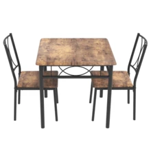 Space-Saving 3-Piece Dining Table Set For 2 – Square Metal & Wood Table With Upholstered Chairs – Compact Rustic Dining Room Furniture For Small Spaces, Apartments - Retro Color Mdf Seat - View 7