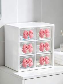 White Multi‑Compartment Storage Box With Pink Bow Decor,6‑Grid &9‑Grid Desktop Organizer,Multifunctional Storage Case For Cosmetics, Stationery,Bedroom Sundries, Student Desk Supplies, Pen Holder,Small Office Accessories&Toiletry Organizer Home Decor - Multicolor - View 12
