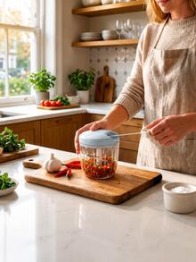 900/500ML Manual Garlic & Vegetable Chopper, Durable Pull-Cord Food Processor, Manual Meat Grinder & Slicer, Suitable For Onion, Ginger, With 1 Textured Metal Lock, 2 Pieces Total - Multicolor - View 11