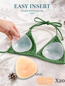 1 Set Women's Silicone Breast Pads + 20pcs Non-Woven Fabric Flowers, Invisible Bra Pads, Suitable For Bikini Swimwear And Beachwear - Multicolor - View 1
