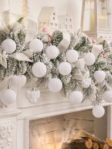 32pcs White Flocked Christmas Ball Ornaments Set, Mixed Flocked Balls Including Round, Striped, Textured, Heart And Bow Designs, Elegant Shatterproof Christmas Tree Hanging Decorations, Suitable For Holiday Parties, Weddings, Winter Home Decor - White - View 6