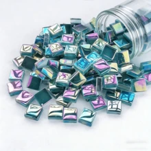 100/200G Iridescent Peacock Blue Glass Mosaic Tiles, Metallic Aurora Square Mosaic Pieces For DIY Arts Crafts, Coaster Decor, Photo Frame & Home Craft Projects - A - View 1