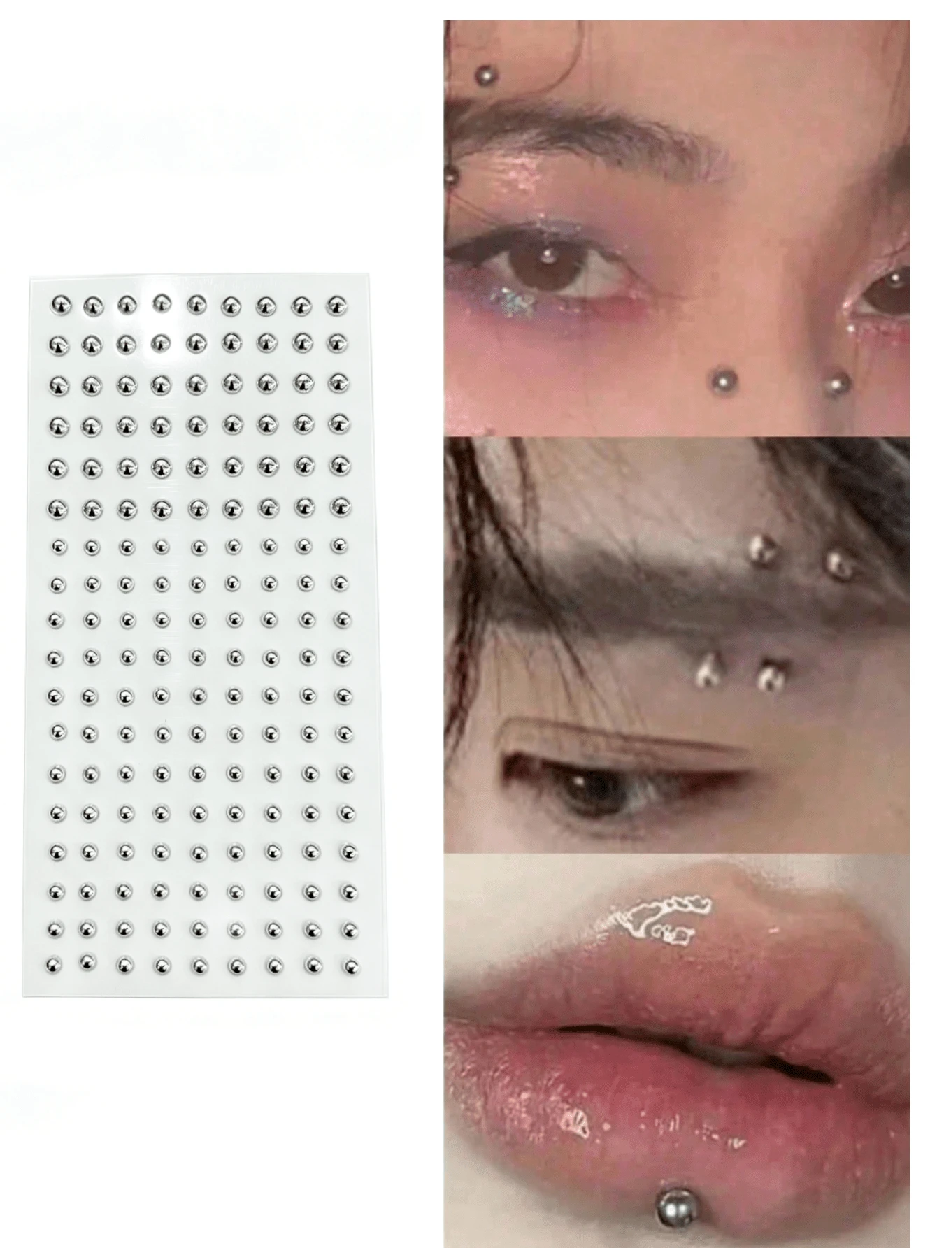 2/1pc Lip Piercing Jewelry, Y2K Style Fake Piercing Jewelry (Nose Stud, Eyebrow Stud), No-Piercing Silver Belly Button Sticker,DIY Face Rhinestone Stickers, Self‑Adhesive Eye Gems, Halloween Christmas New Year Stage Makeup Decor - Multicolor - View 1