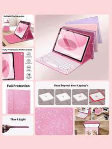 Pink Glitter Keyboard Protective Case, Compatible With Samsung Galaxy Tab And IPad, Redmi Pad SE, With Detachable Wireless Bluetooth Keyboard And Apple Pencil Holder (Apple Pencil Not Included), Ultra-Thin Lightweight Stand Protective Cover, IPad Case - Pink Glitter - View 2