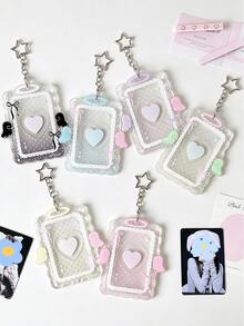 Minimalist Design Heart Transparent Angel Polka Dot 3-Inch Card Holder, Girl Idol Photo Card Storage Pendant With Wavy Lace Bow, Fan Card Protective Sleeve Keychain, Suitable For Student ID, Meal Card, Bus/Metro Card And Access Card, With Bag Charm, Keychain, Wallet And Bank/Credit Card Storage Functions, Made Of Durable Plastic Material, Effectively Protects Idol Cards, Essential For Holidays, Travel And University Life - Multicolor - View 2