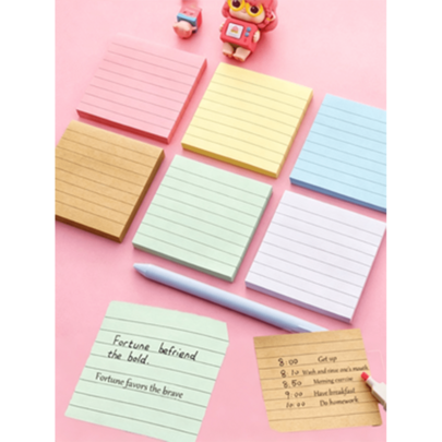 6pcs/Set Student Striped Cartoon Office Memo Sticky Notes, Cute Striped Lined Memo Pad, Tearable Self-Adhesive Reusable Stickers