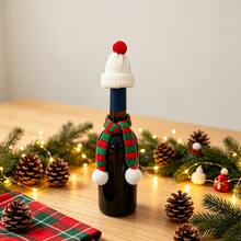 1 Set Mixed Color Mini Christmas Knitted Hats And Scarves, Wine Bottle Decoration, Suitable For Christmas Party Decoration, Snowman, Christmas Tree Decoration, Home Holiday Gathering Decoration - View 8