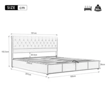 Upholstered Bed,King Size Bed,With Hydraulic Lever, Functional Storage Bed, Rivet Decoration, Without Mattress, Linen - LIGHT GREY + Linen + 180cm*200cm - View 4