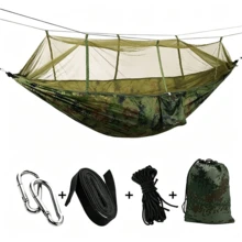 2-Person Camping Garden Hammock With Mosquito Net, Outdoor Furniture Bed, Parachute Fabric, Sleeping Swing, Portable Hanging - Multicolor - View 15