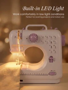 Mini Portable Electric Sewing Machine, 12 Stitches, Adjustable Speed, Built-In LED Light, Dual Electric & Manual Modes, Foot Pedal & Bobbin Kit For Clothes Mending, DIY Crafts And Beginners - Mauve Purple - View 3