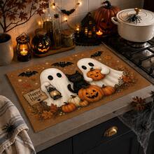 1pc Halloween Ghost Pattern Kitchen Absorbent Drying Mat, Fun Horror Style, Suitable For Halloween, Autumn Kitchen Countertop, Dining Table, Coffee Machine And Party Decoration - Multicolor - View 1