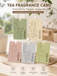 Tea Scented Car Air Freshener Hanging Card, Hanging Fragrance Card Suitable For Rearview Mirror, Closet, Bedroom And Home Scenes, Plant-Based Fragrance Diffuser With Convenient Hanging Ring, Decorative Scent Card, Multiple Tea Scent Options Available - Multicolor - View 6