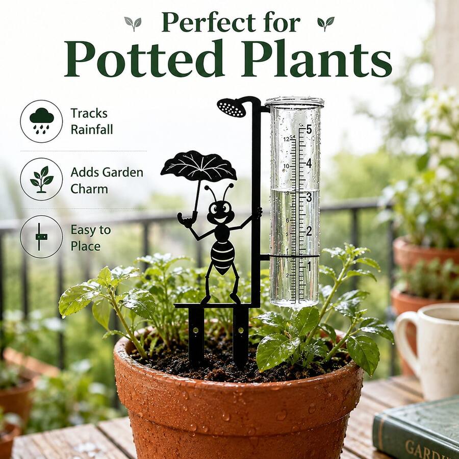 2pcs Glass Rain Gauge, Cross-Border Hot-Selling Style, With Iron Metal Scale Tube Rain Collector, Suitable For Outdoor Use, Weather Monitoring And Rainfall Measurement - A - View 1