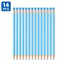 7/14pcs Blue HB Wooden Pencils With Eraser, Triangular Barrel Graphite Writing Pencils, Suitable For Writing, Drawing, Sketching, Office, School And Back To School Stationery - Blue Color - View 10