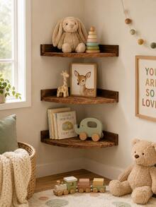 1pc/3pcs Corner Floating Wall Shelf, Corner Storage Rack, Corner Shelf Bracket, Floating Wooden Edge Wall Shelf, Rustic Style Wooden Wall-Mounted Storage Display Rack, Suitable For Living Room, Bedroom, Bathroom, Kitchen, Can Be Used As Birthday, Graduation Gift, Autumn Thanksgiving, Halloween, Christmas Party Decoration - Brown - View 8